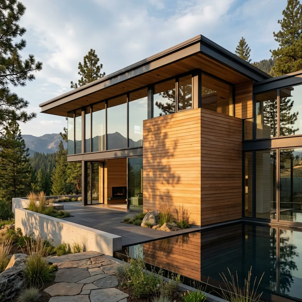 High-end modern architectural with natural wood